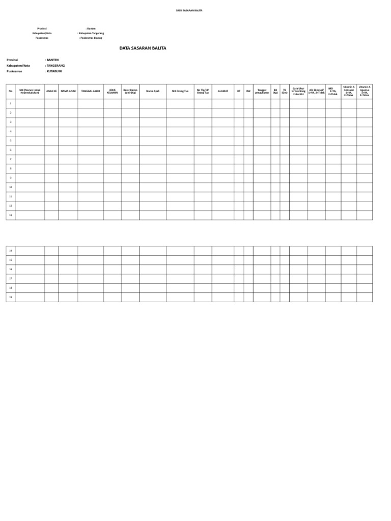 Format Data Bumil Dan Balita Ber NIK Sasaran Eppgbm