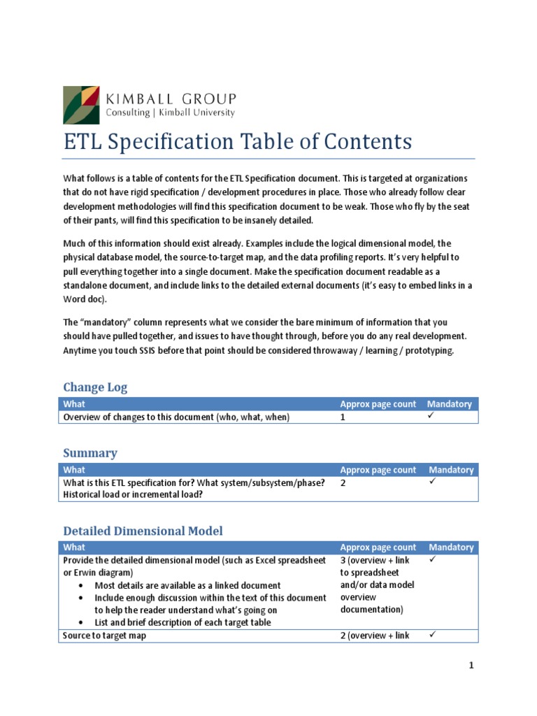 ETL Specification Overview and Guidelines | PDF | Databases ...