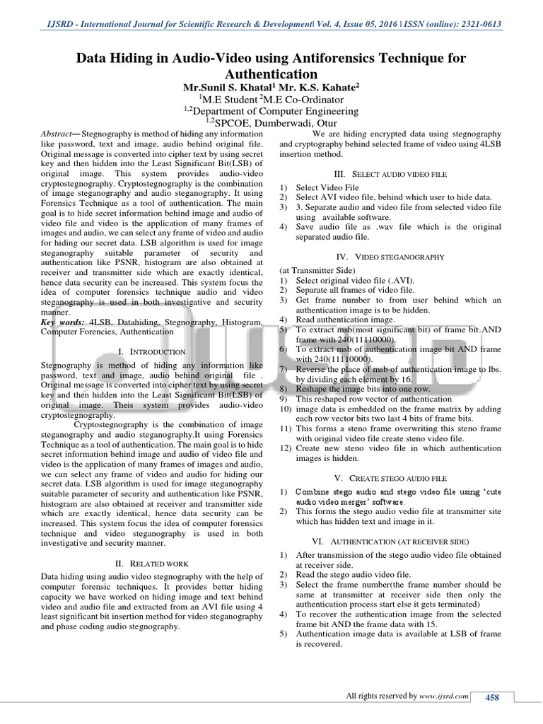 Data Hiding in Audio Video Using Anti Forensics Technique For