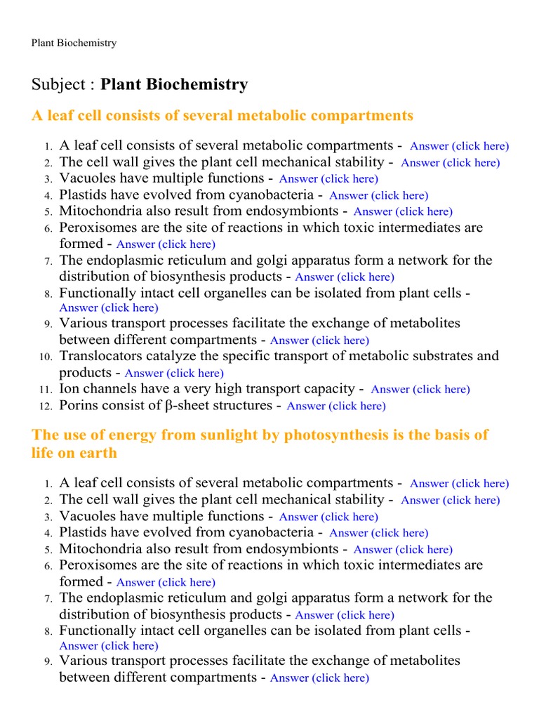 Fundamentals of Plant Biochemistry | PDF | Photosynthesis | Electron ...