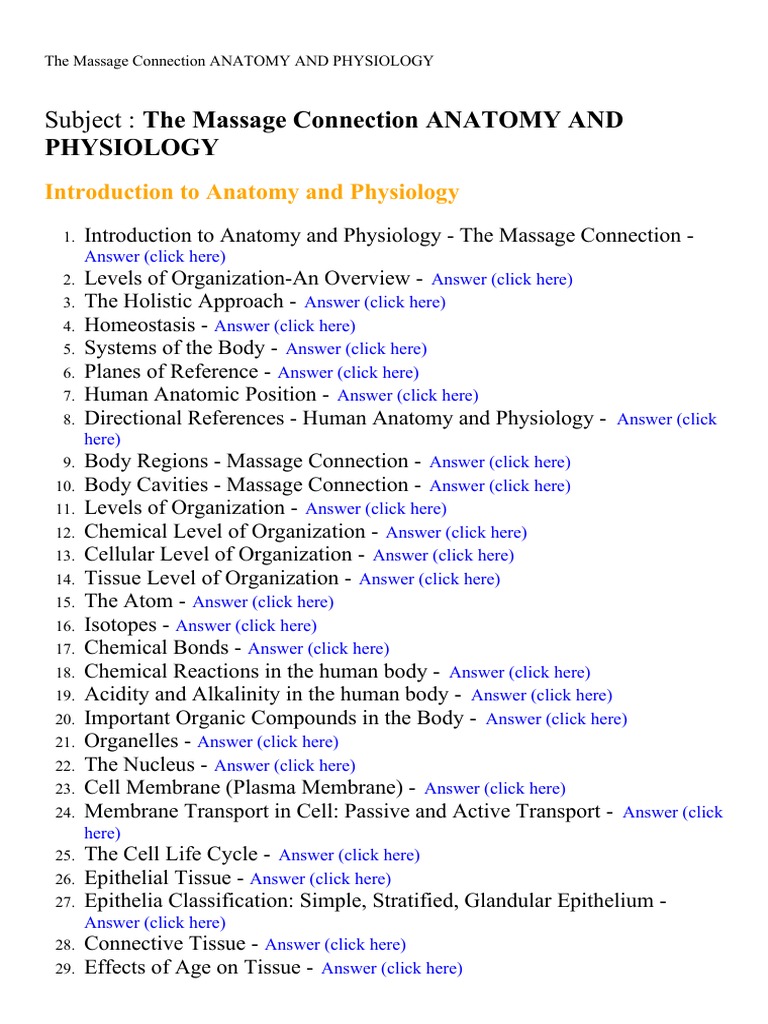 The Massage Connection Anatomy and Physiology Lecture Notes, Study
