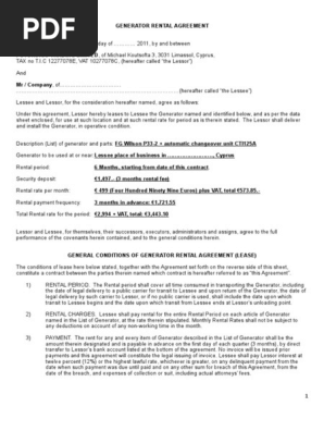 Generator Rental Agreement