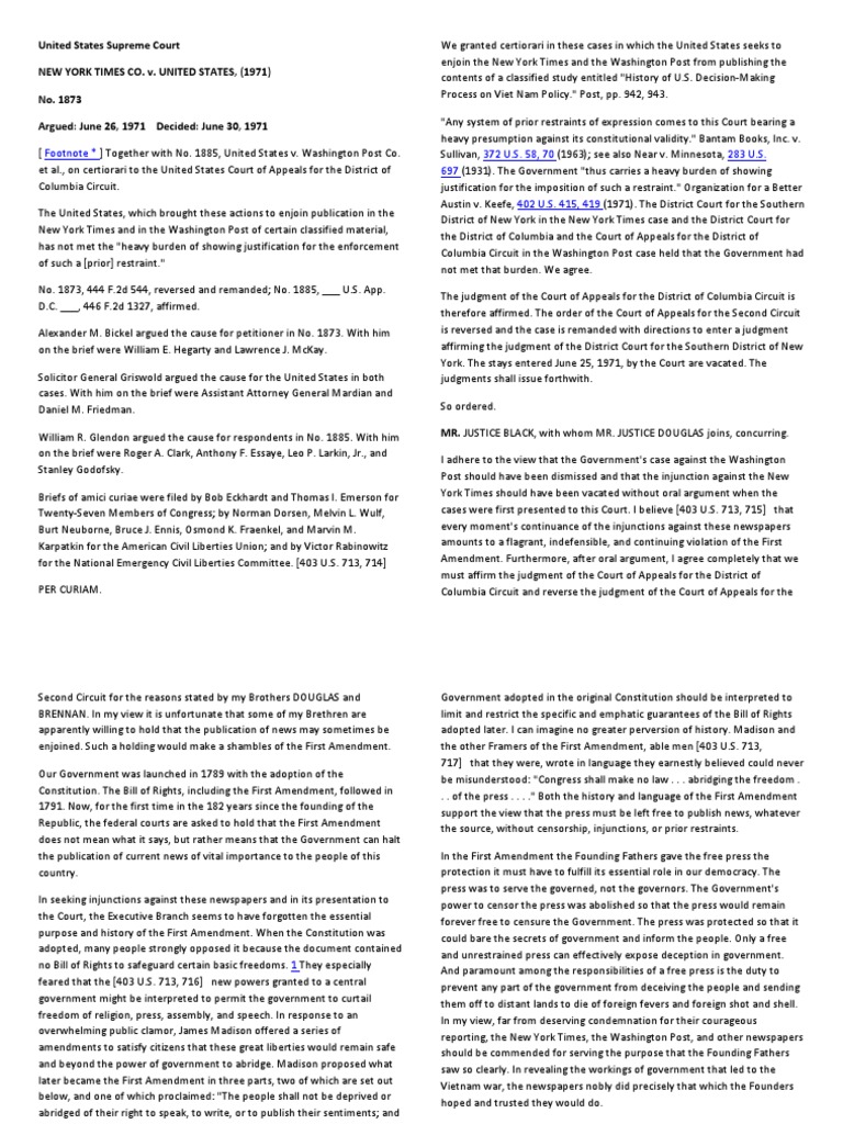 3 New York Times V US Download Free PDF Prior Restraint First