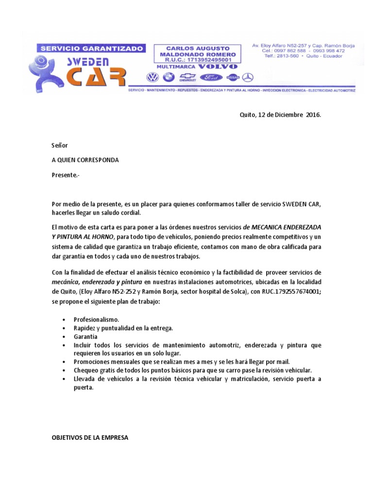 Carta Presentacion De Servicios Pdf Calidad Comercial Business