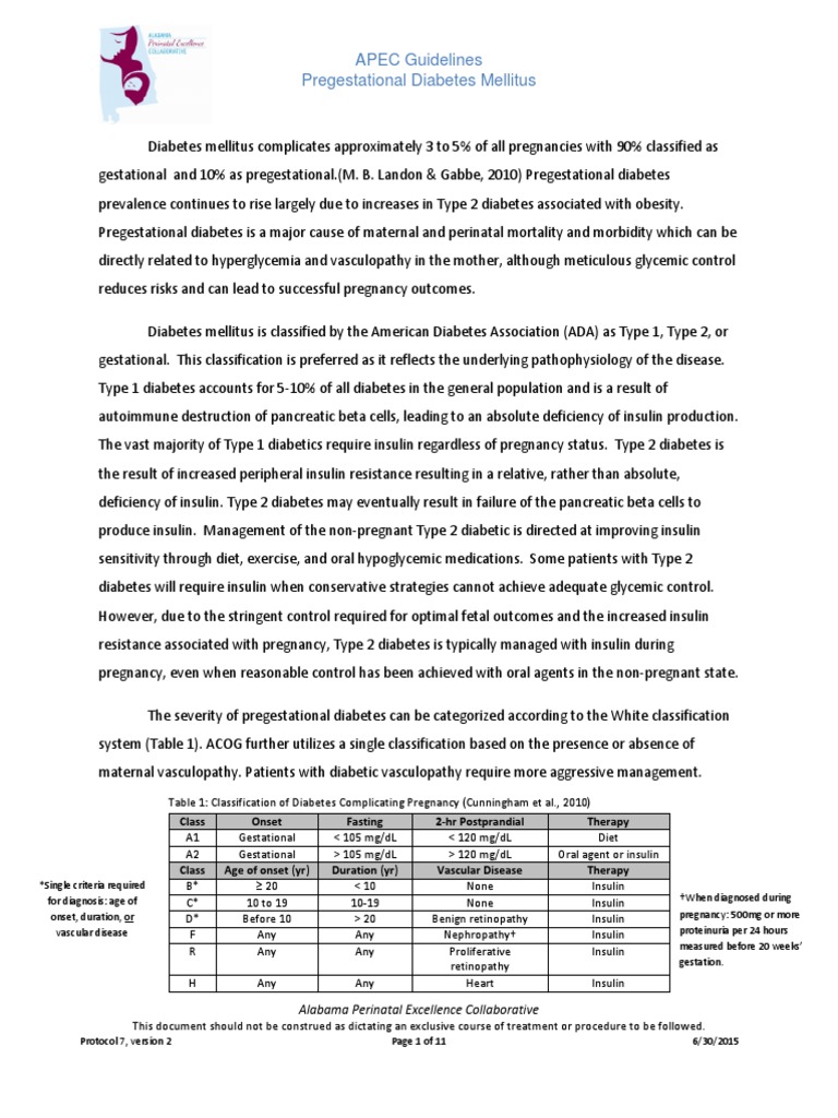 APEC Guidelines for Pregestational Diabetes | PDF | Diabetes Mellitus ...