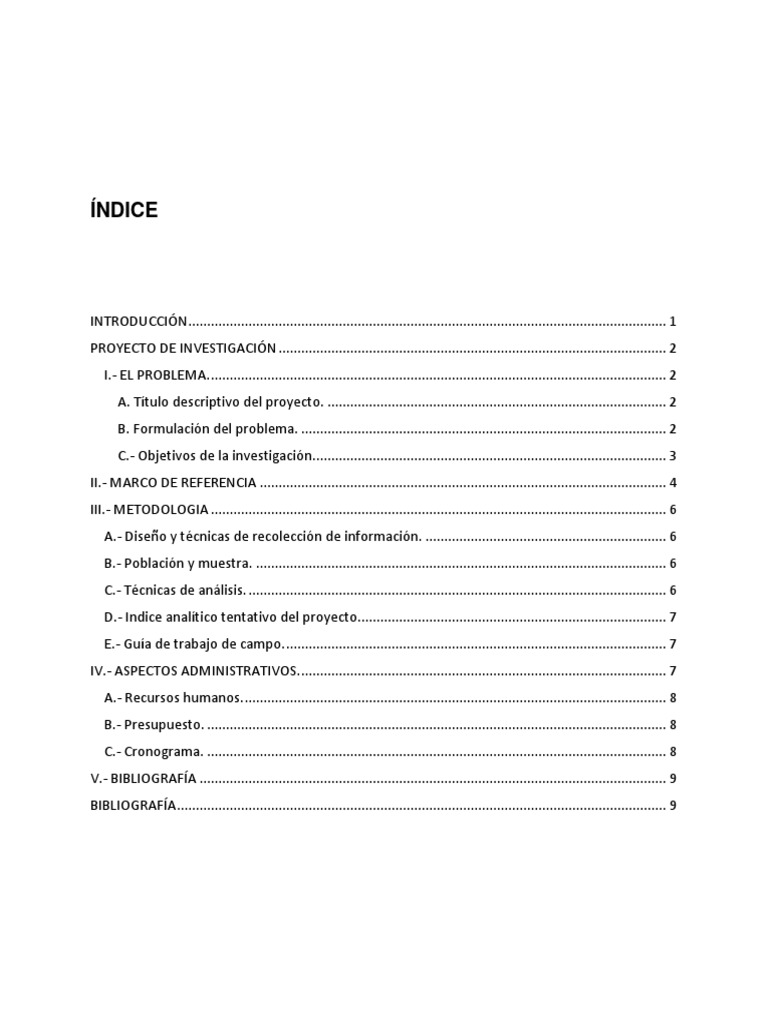 Cmo Elaborar Un Ndice Para Un Proyecto De Investigacin Un Proyecto