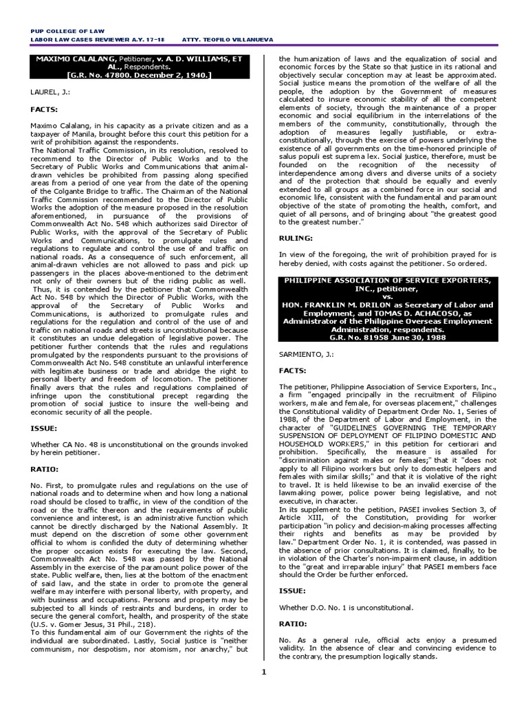 Labor Standards Cases Reviewer PDF Strike Action Employment