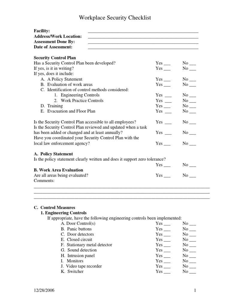 Workplace Security Checklist | PDF | Business
