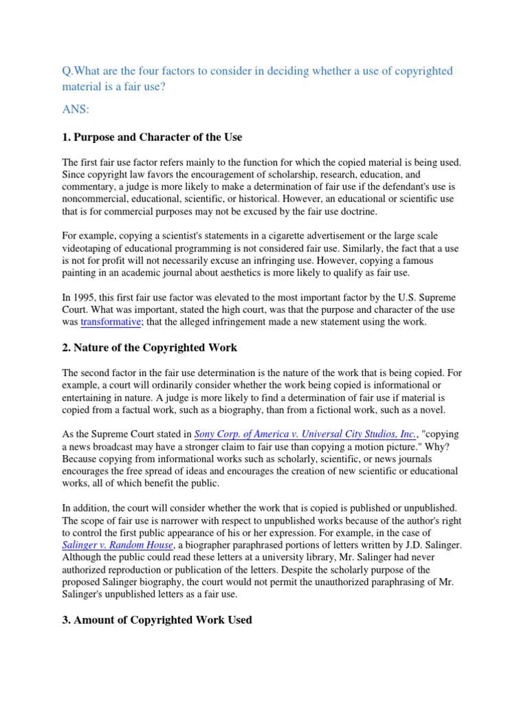 What Are The Four Factors To Consider in Deciding Whether A Use of 