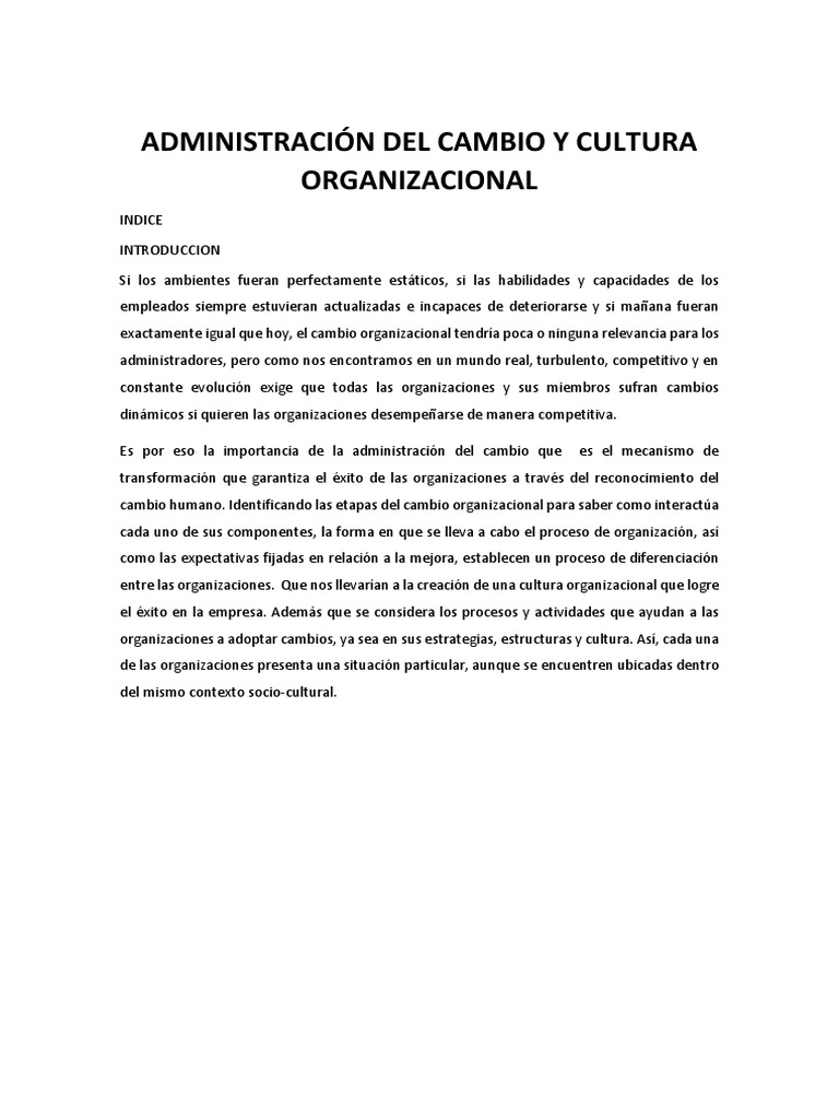 Administración Del Cambio y Cultura Organizacional | PDF | Gestión del ...