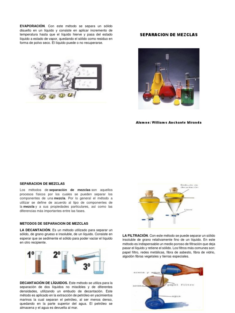 Cuales Son Los Diferentes Tipos De Separacion De Mezclas