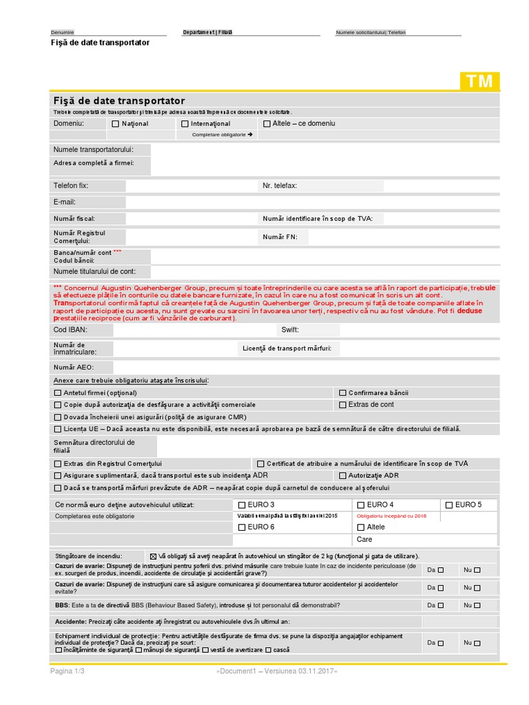 Formular Transportator 2018 | PDF
