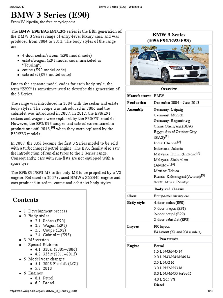 BMW 3 Series (E90) - Wikipedia | PDF | Luxury Vehicles | Automobile Layouts