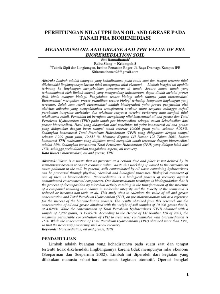 PTLT2 Laporan Oil and Grease Dan TPH Siti Romadhonah F44150002 PDF