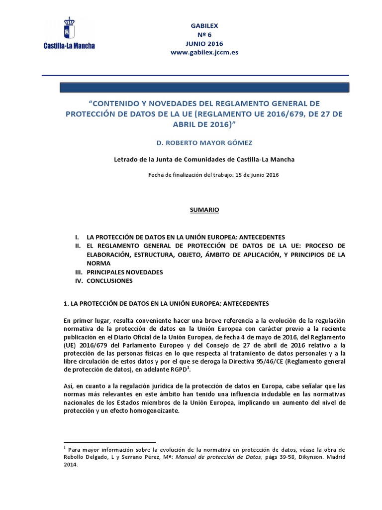 REGLAMENTO GENERAL DE PROTECCIÓN DE DATOS DE LA UE (REGLAMENTO UE 2016: ...