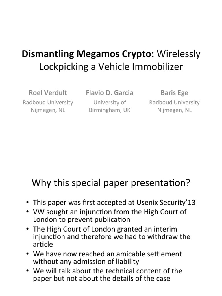 Megamos 48 | PDF | Key (Cryptography) | Motor Vehicle Manufacturers