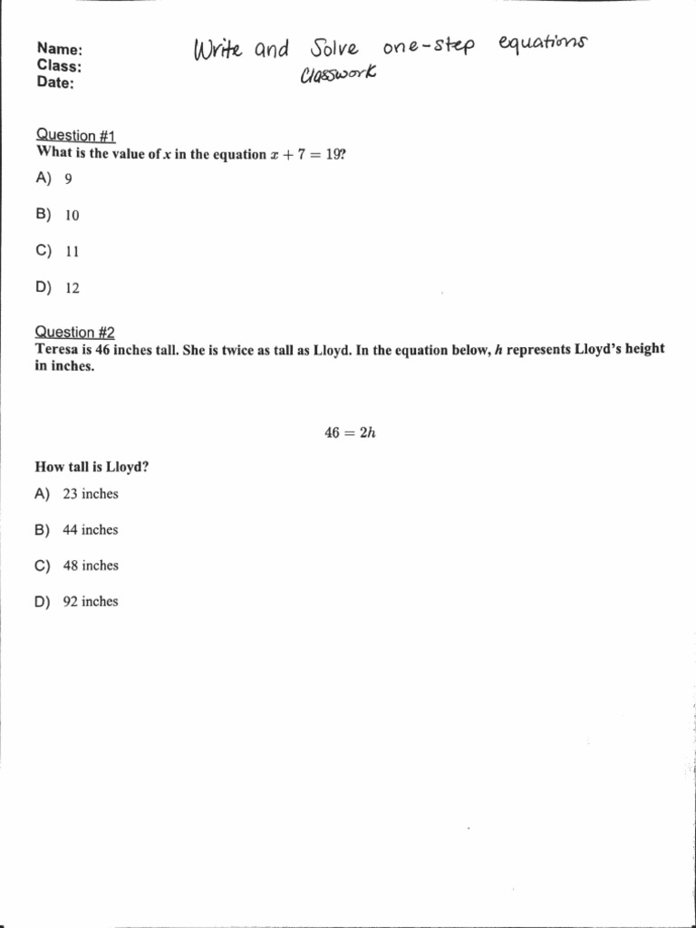 Write and Solve One Step | PDF