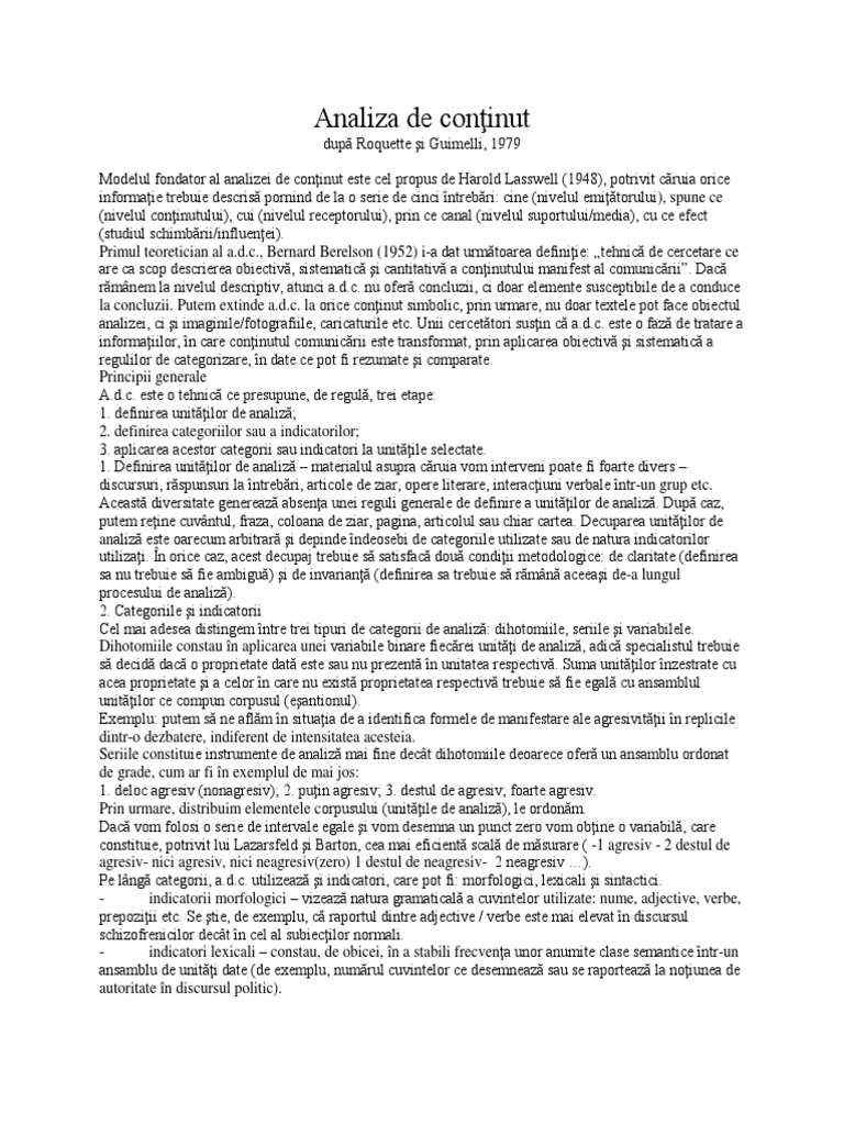 Sinteza Analiza de Continut | PDF