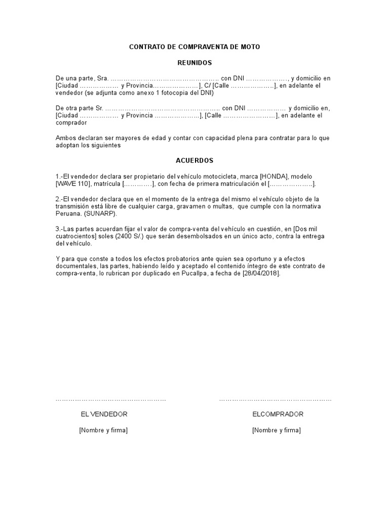 Contrato de Compraventa Moto | PDF