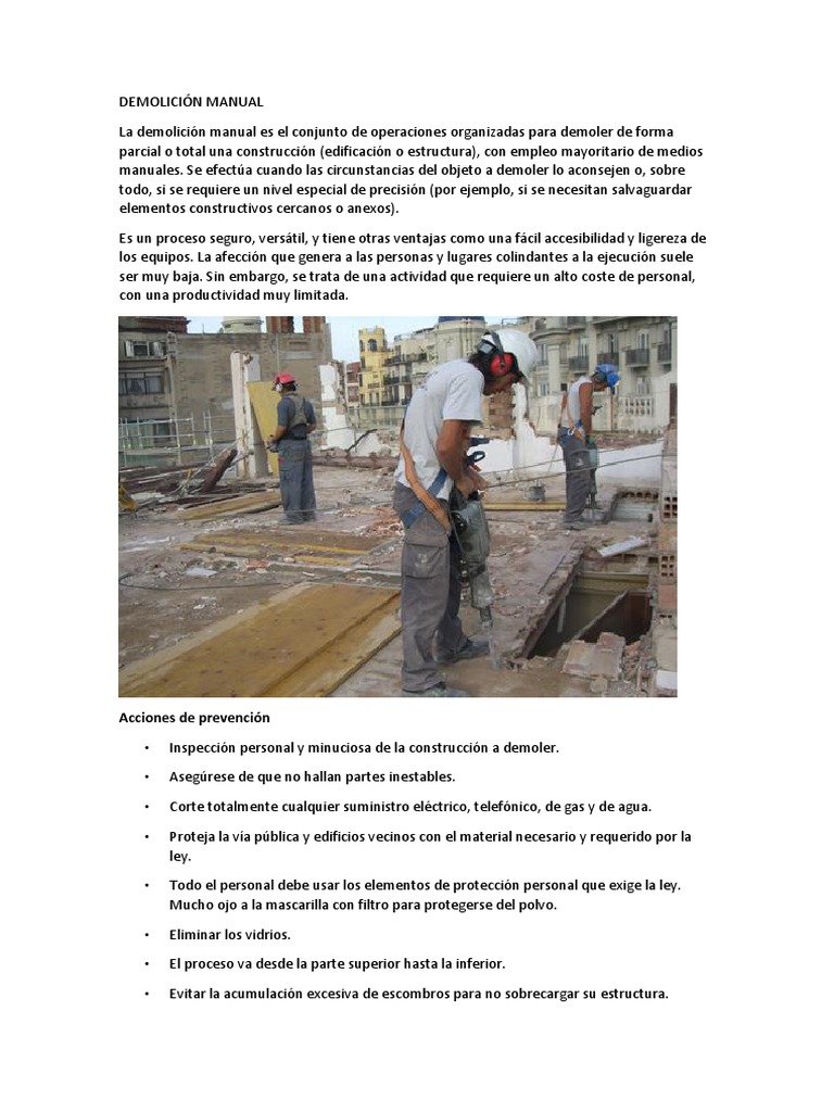 Guía de Demolición Manual y Seguridad | PDF | Demolición | Herramientas