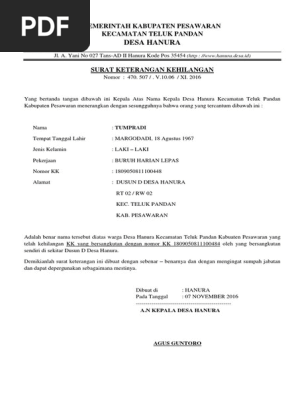 Surat Keterangan Kehilangan Kk Pdf