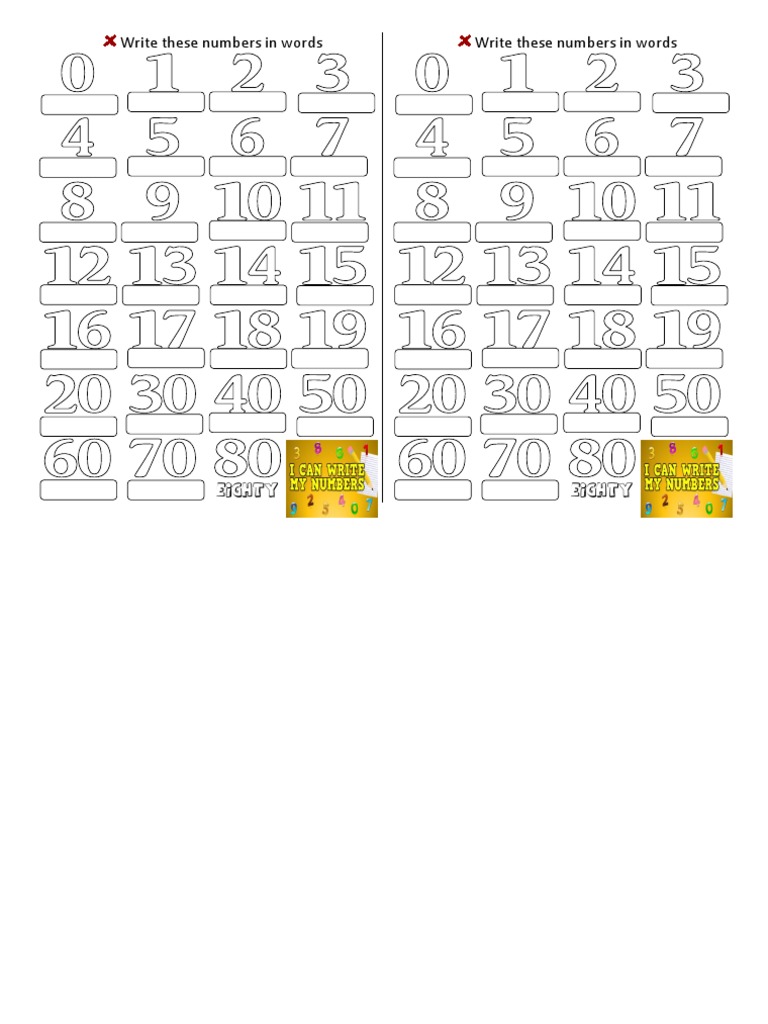 Write These Numbers in Words 0-80 | PDF