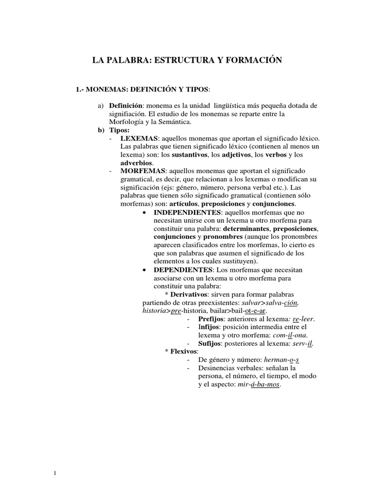 La Estructura de La Palabra | PDF | Palabra | Numero Gramatical