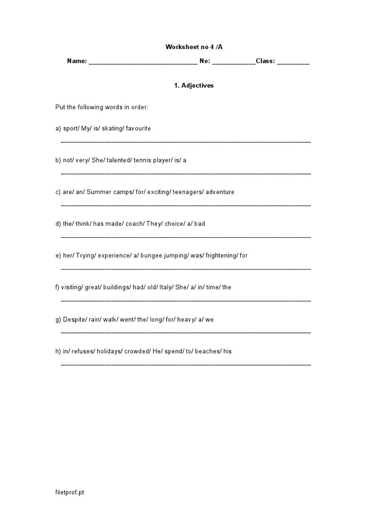 Adjective Exercises Worksheet | PDF | Career & Growth | Sports & Recreation