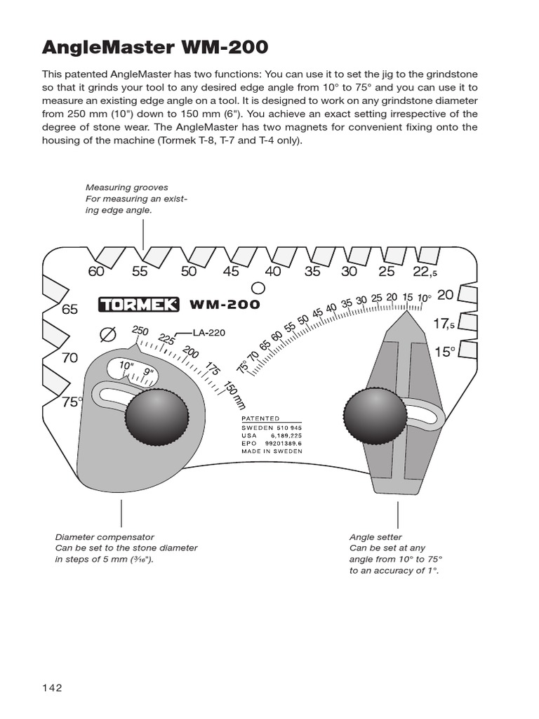 Anglemaster Wm200 Measuring Grooves For Measuring An ExistIng Edge
