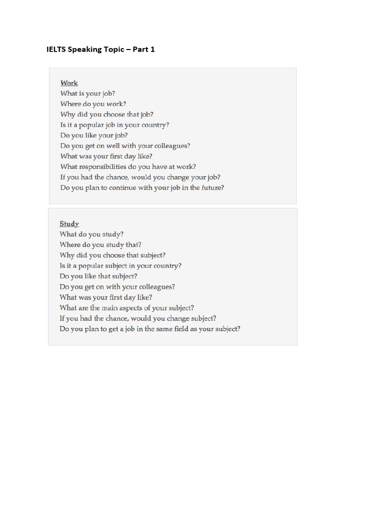 IELTS Speaking Part 1 Guide | PDF