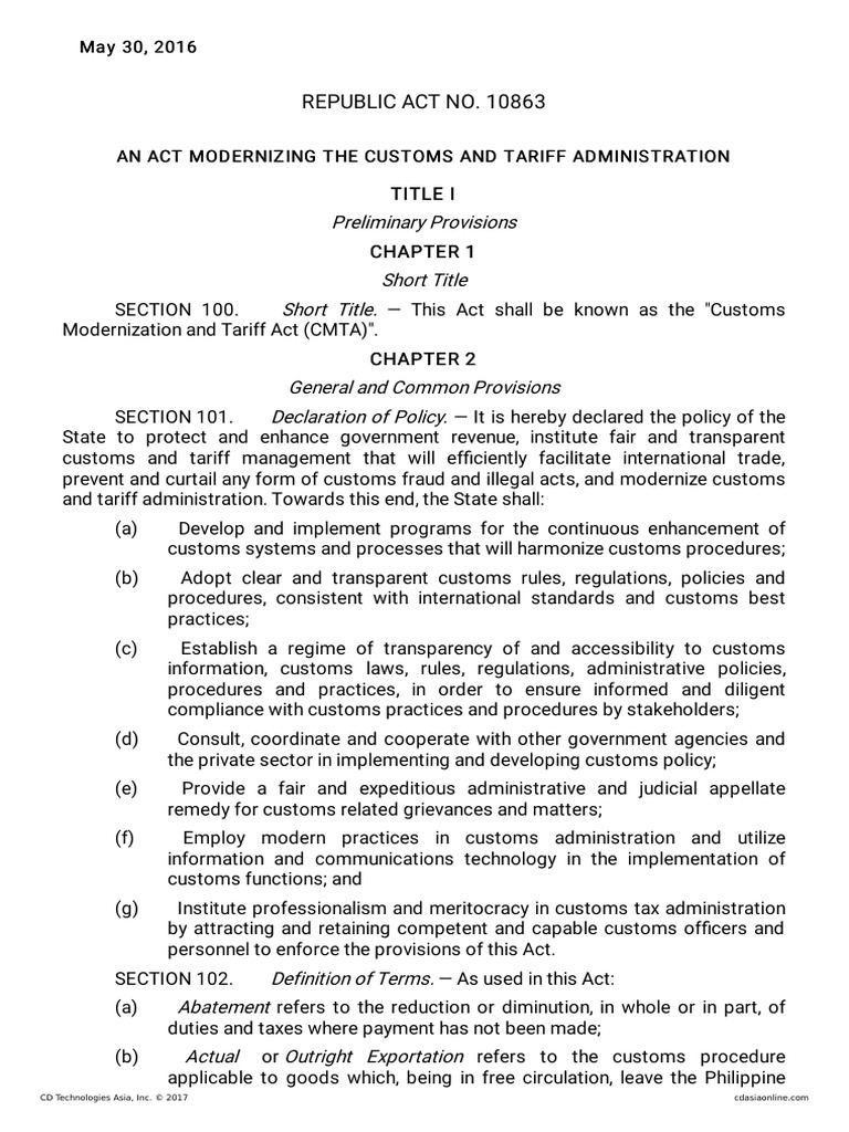Customs Modernization and Tariff Act | PDF | Customs | Cargo
