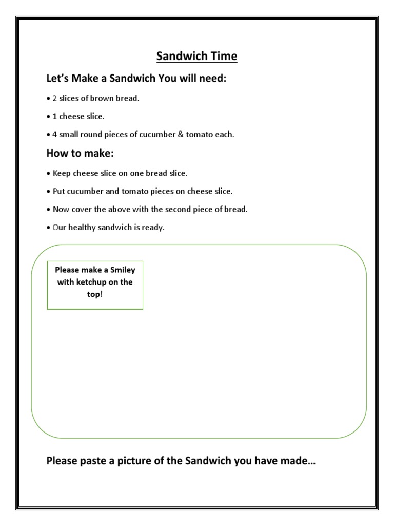 Sandwich Time: Let's Make A Sandwich You Will Need | PDF