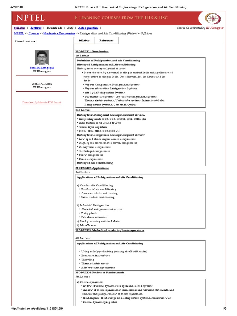 NPTEL Phase II Mechanical Engineering Refrigeration and Air