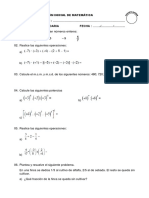 Examen de Diagnóstico de Mat 3ro Sec