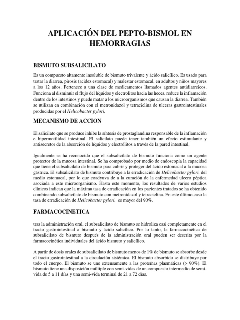 Aplicación Del PeptoBismol en Hemorragias PDF Hemostasia Coagulación