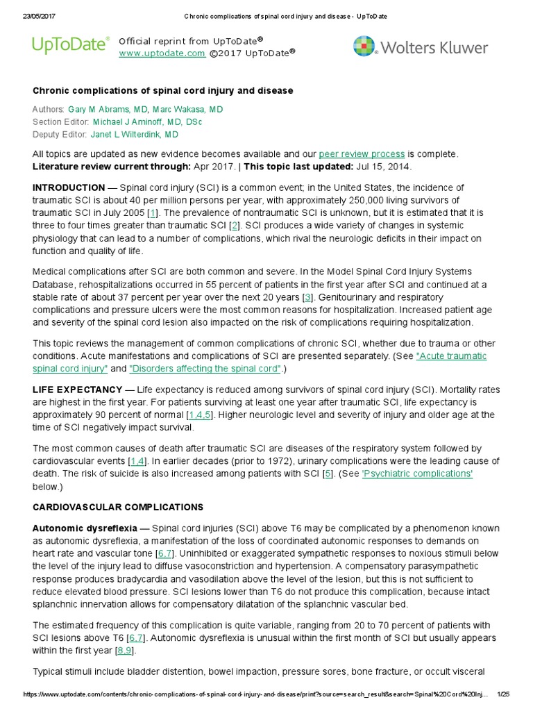 Chronic Complications of Spinal Cord Injury and Disease UpToDate