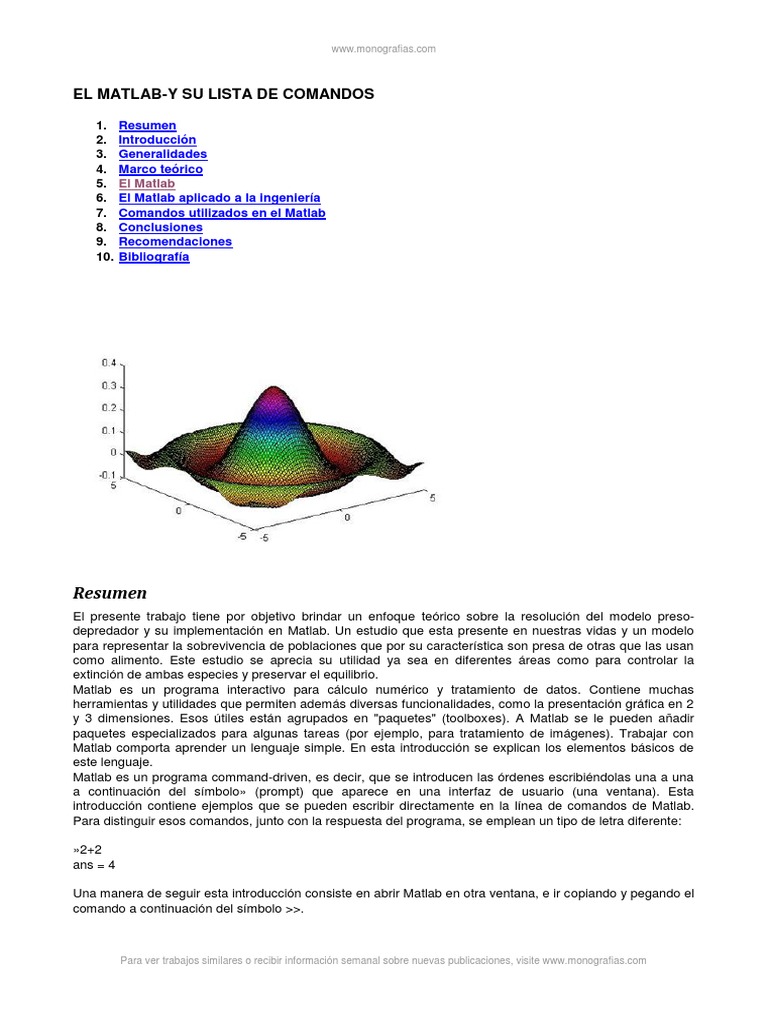 Matlab y Su Lista de Comandos | PDF | Matlab | Matriz (Matemáticas)
