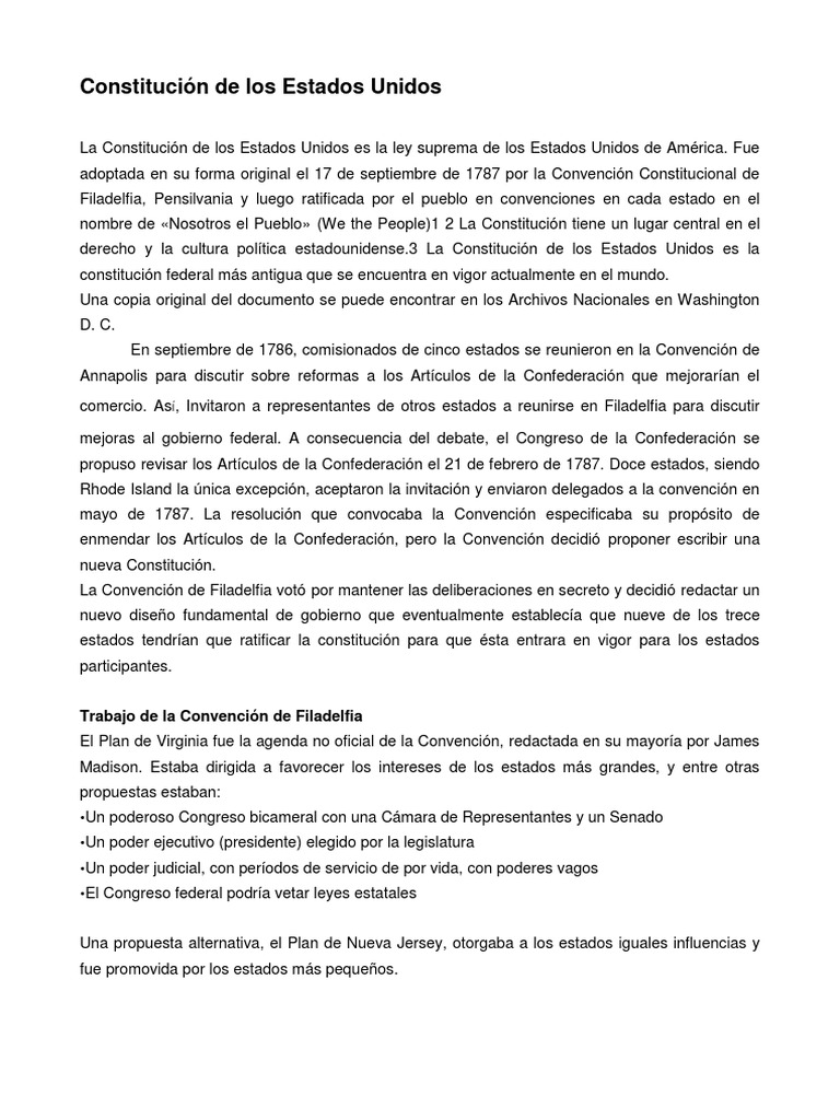 Historia de la Constitución de EE. UU. | PDF | Constitución de los ...