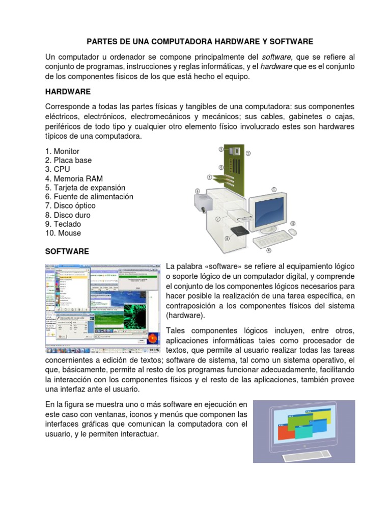 Partes de Hardware y Software en Computadoras | PDF | Periférico ...