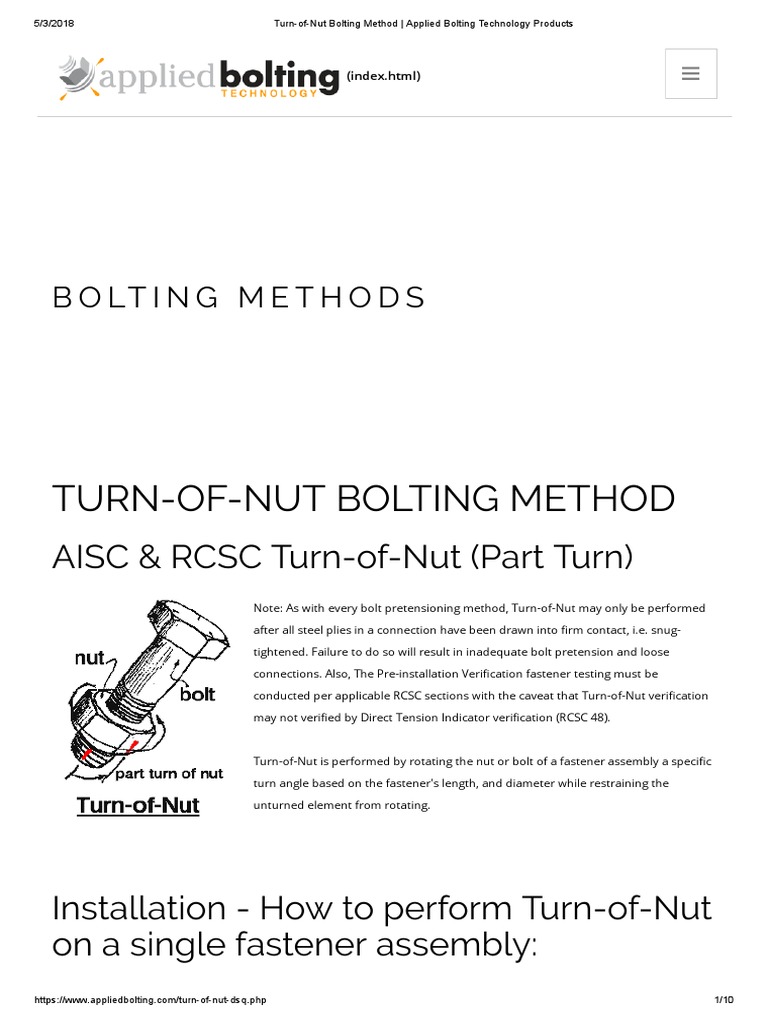 TurnOfNut Bolting Method