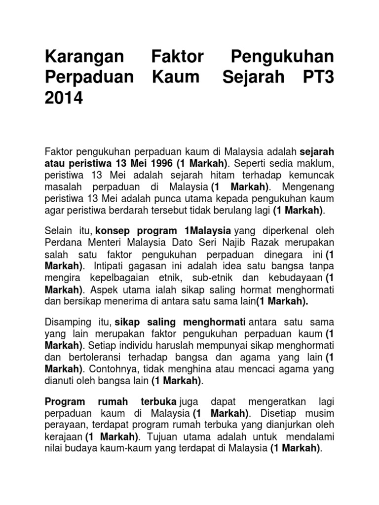 Karangan Faktor Pengukuhan Perpaduan Kaum Pdf