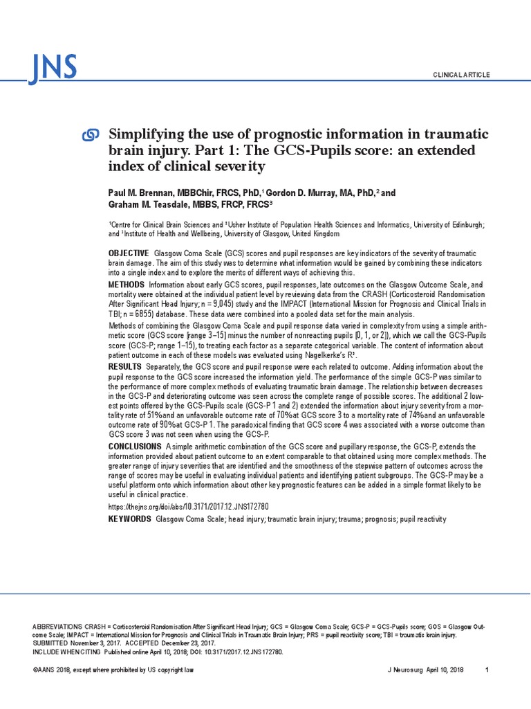 Simplifying The Use of Prognostic Information in Traumatic Brain Injury ...