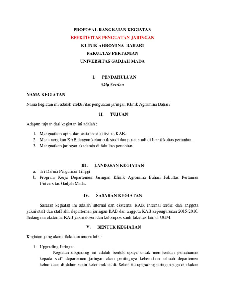 Contoh Proposal Rangkaian Kegiatan Jaringan Semester Genap