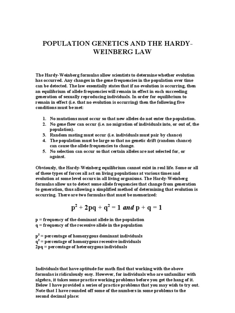 Hardy-Weinberg Equilibrium Practice Problems | PDF | Zygosity ...