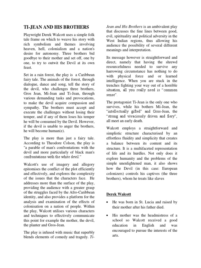 Ti Jean And His Brothers Handout Primary Pdf Folklore Actor