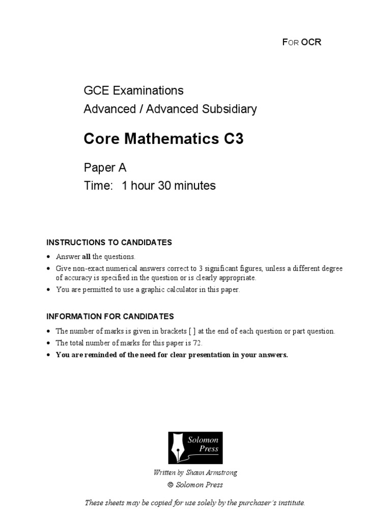 GCE C3 Core Mathematics Exam Paper | PDF | Sine | Equations