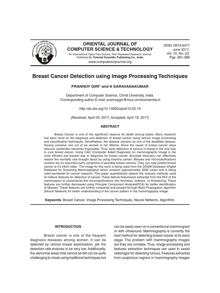Breast Cancer Detection via Image Processing | PDF | Image Segmentation ...
