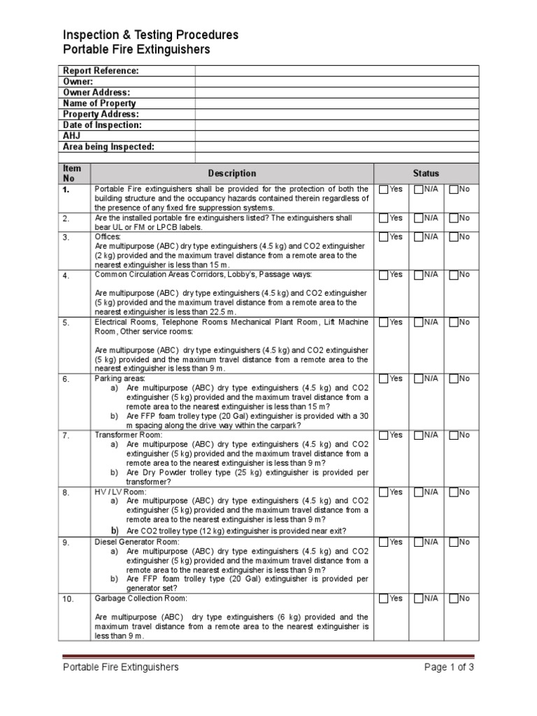 Inspection Check List Portable Fire Extinguishers Rev 00 PDF Building Engineering Hazards