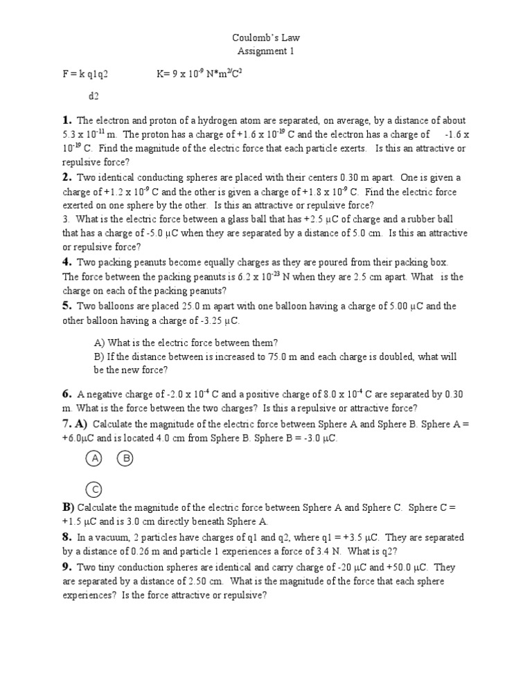 Coulomb's Law Practice Problems | PDF