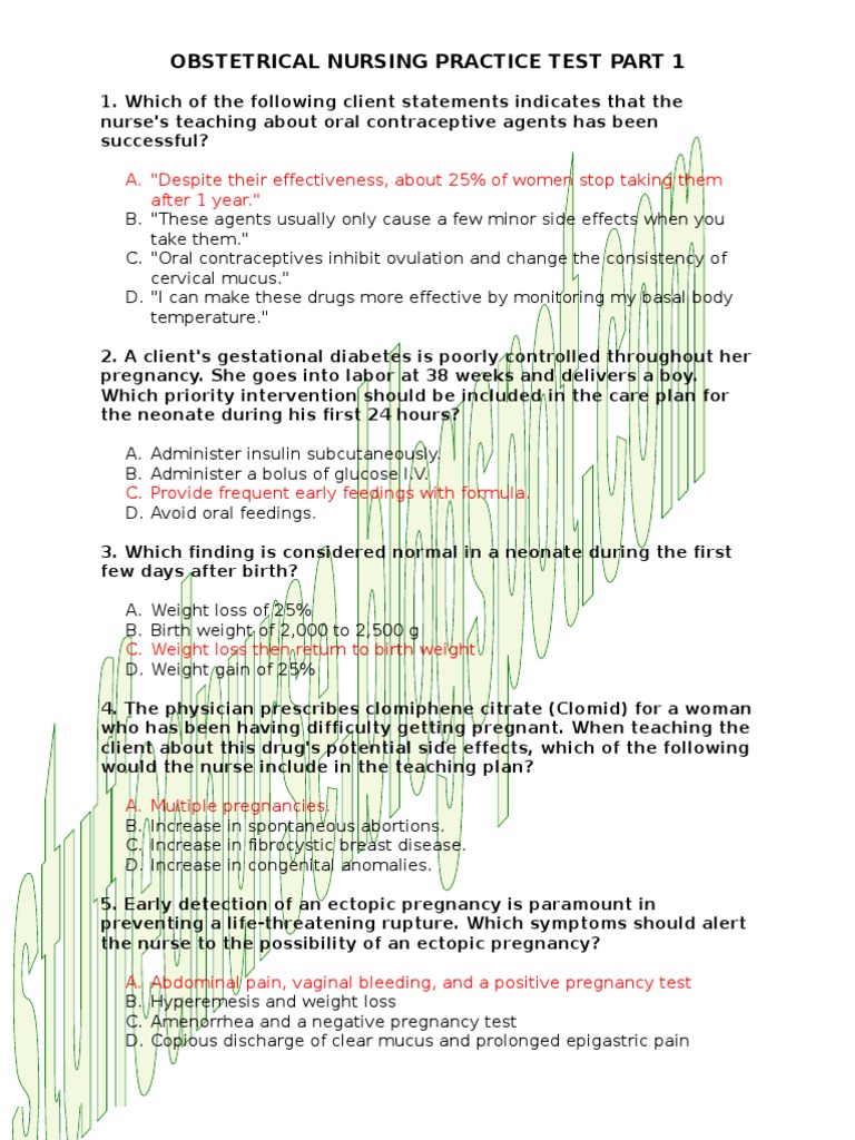 Obstetrical Nursing Practice Exam | PDF | Pregnancy | Childbirth